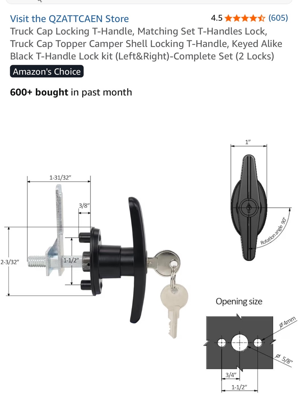 Black T-Handle Truck Cap Lock with Keys